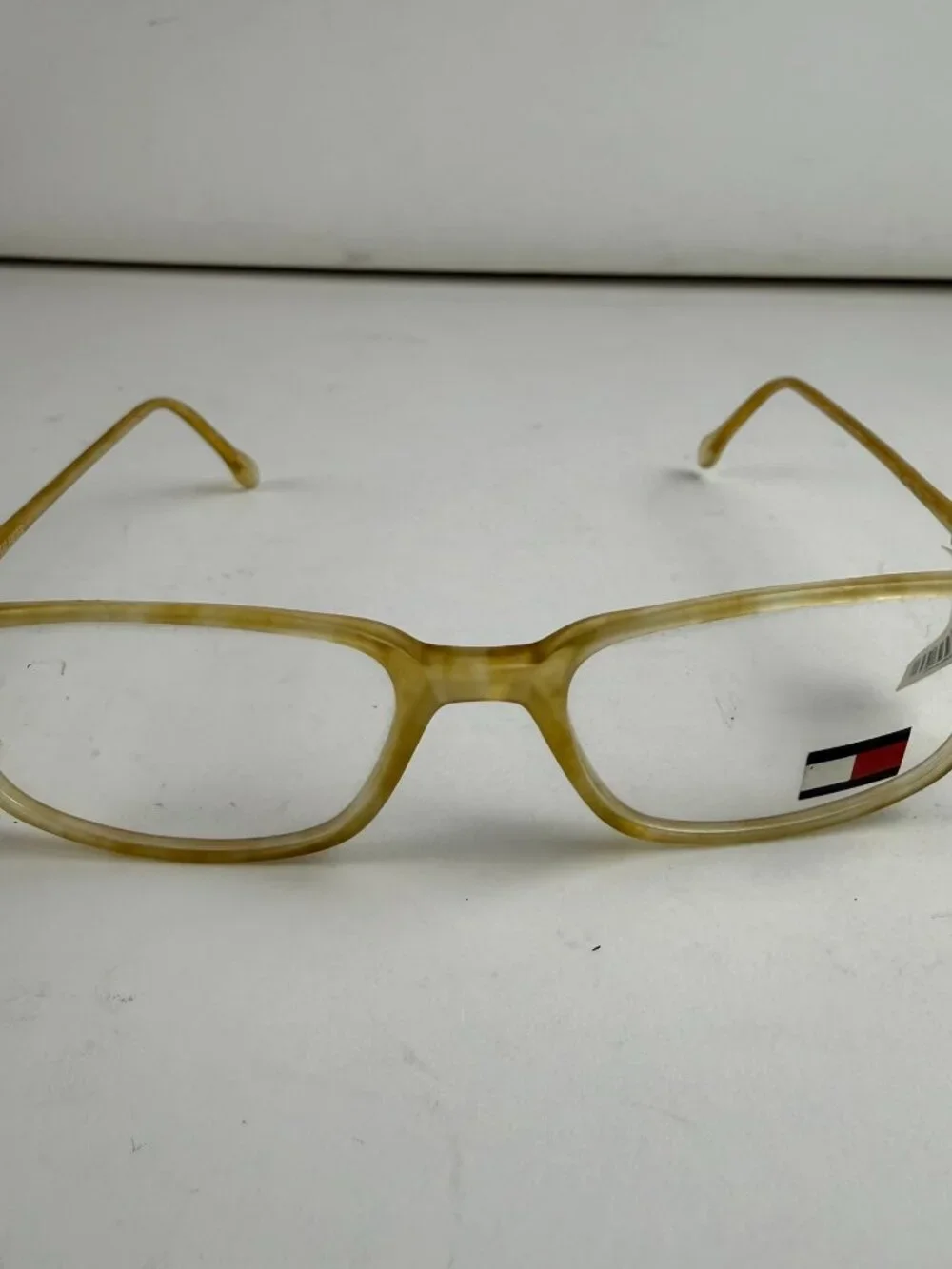 Vintage Tommy Hilfiger TH 35 Amber Horn Frames 53-18 Demo Lens Scratches